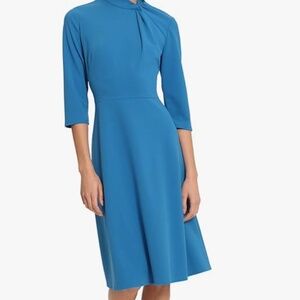 Donna Morgan Women's Mock A-Line Dress with Twist Neck Detail, Directoire Blue 8